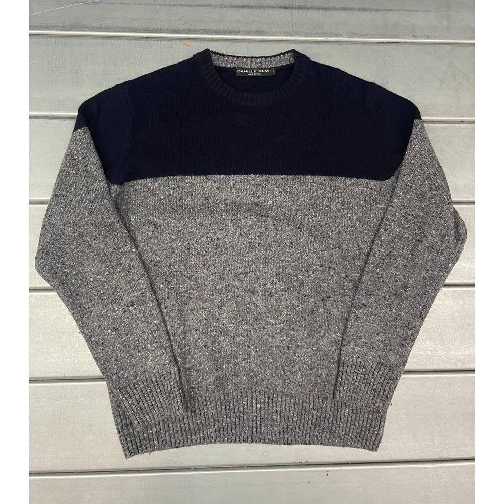Daniele Blasi Italy Wool‎ Blend Sweater Mens Large Crew Neck Navy Blue Gray